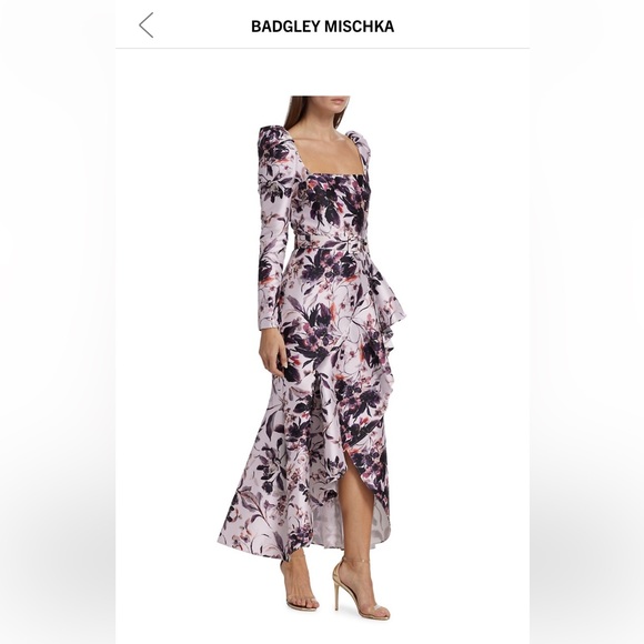Badgley Mischka Collection Sq Nk Print Flounce Hem Size: 8 - Picture 4 of 7